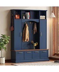 Streamdale Furniture 4-in-1 Elegant Hall Tree with Storage Bench and Golden Hooks