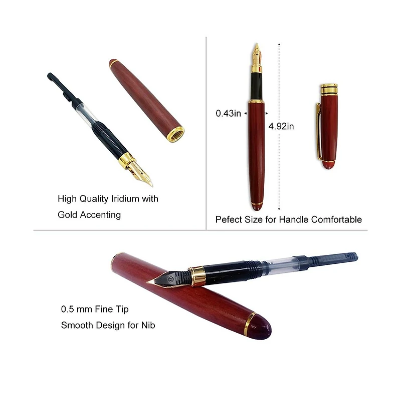 Danrong 3 Rosewood Handcrafted Pen Set With Gift Case And Extra Refills