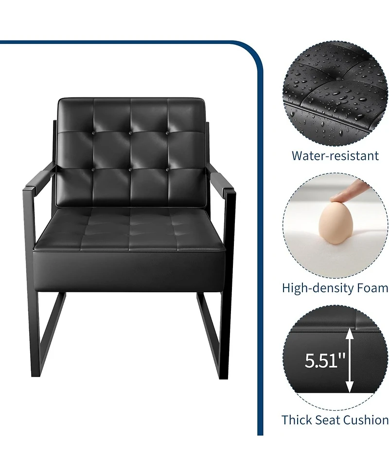 gaomon Pu Leather Accent Chair, Mid Century Modern Armchair with Thick Cushion and Metal Frame, Comfy Seating for Living Room, Bedroom