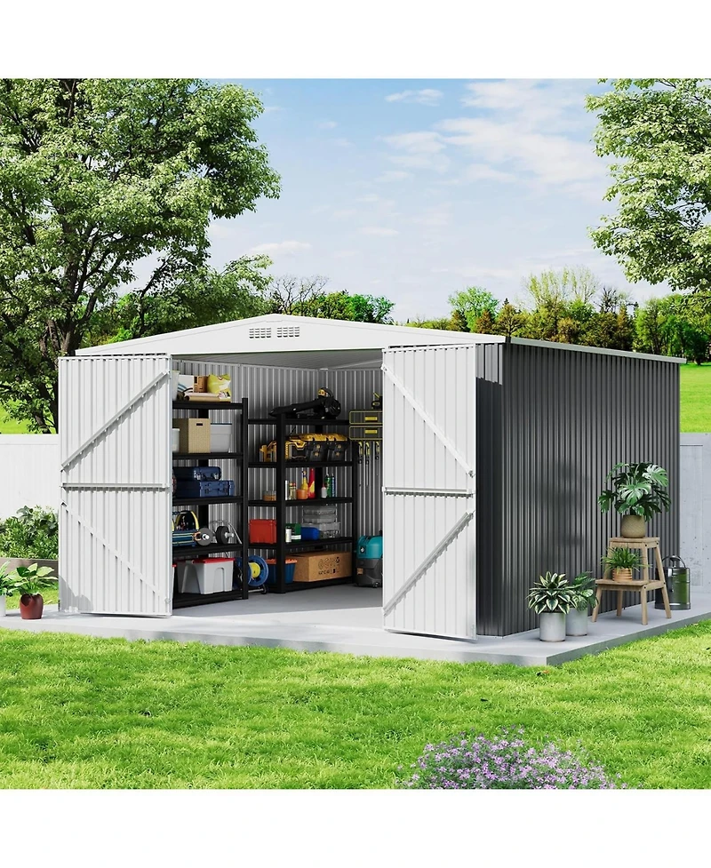 gaomon 9x12 Shed for Outdoor Storage, Galvanized Steel Metal Tool Sheds House with Lockable Doors, Lock and Air Vent