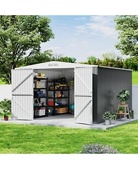 gaomon 9x12 Shed for Outdoor Storage, Galvanized Steel Metal Tool Sheds House with Lockable Doors, Lock and Air Vent