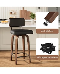 gaomon Swivel Bar Stools Set of 2, 26 Inch Upholstered Counter Height Bar Stools with Back and Walnut Wood Legs