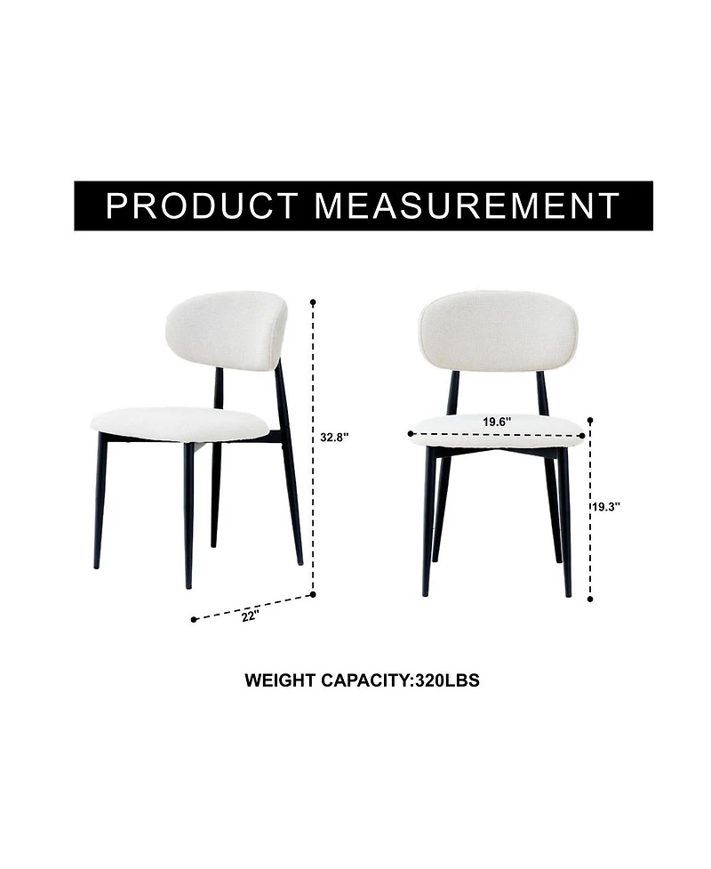 Streamdale Furniture Upholstered Fabric Dining Chairs with Metal Legs, Set of 2