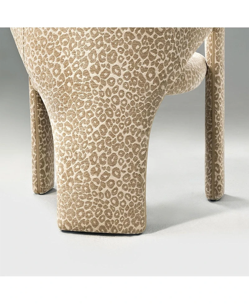Maison Boucle Leopard Print Upholstered Dining Arm Chair Set of 2, Fabric, Curved Back, Padded Seat, Open Back Accent Seating