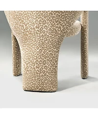 Maison Boucle Leopard Print Upholstered Dining Arm Chair Set of 2, Fabric, Curved Back, Padded Seat, Open Back Accent Seating