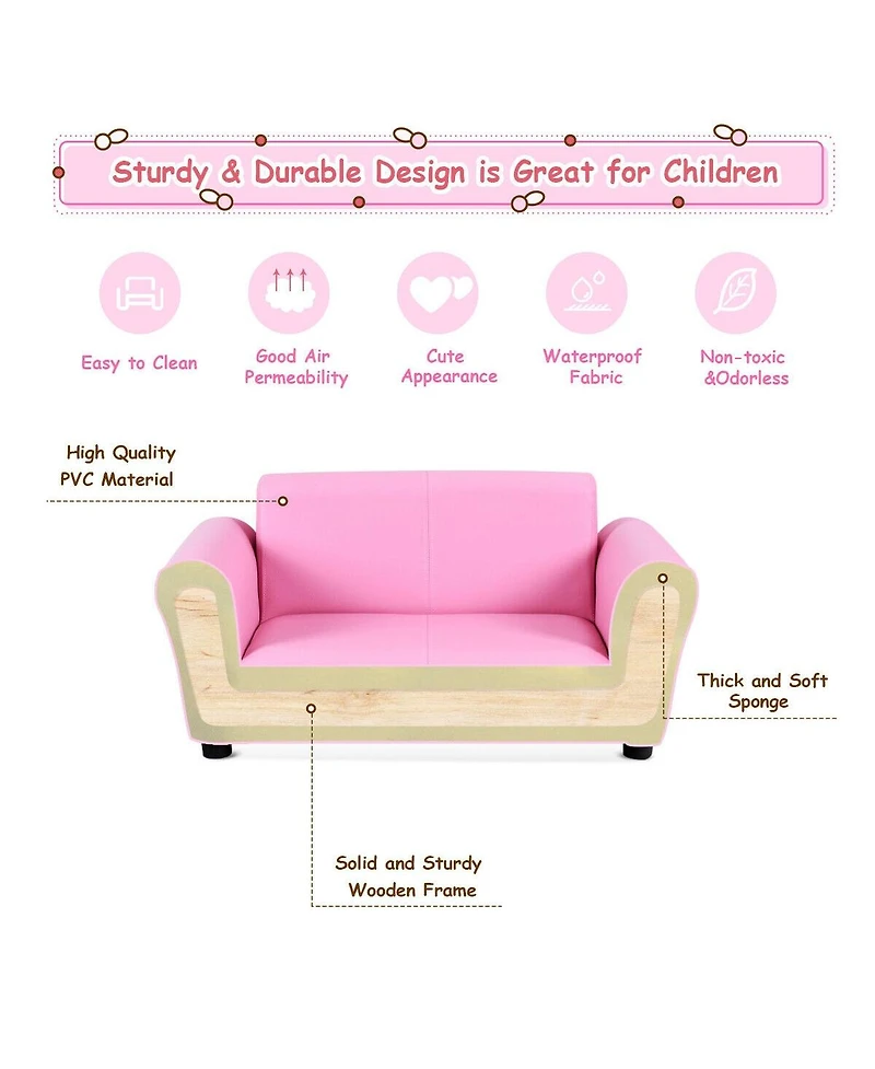 Gouun Kids 2-Seat Soft Sofa Set with Ottoman for Playroom and Bedroom, 32.5 inch