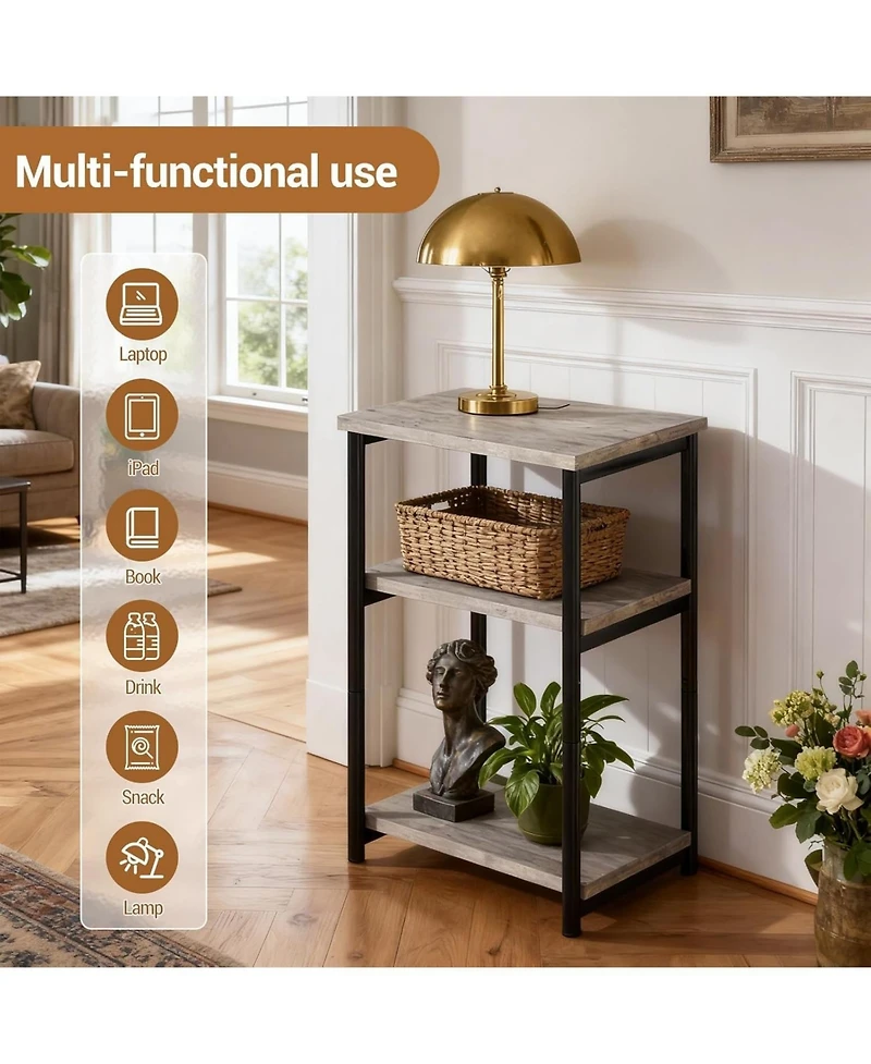 gaomon 3-Tier End Table with Storage Shelf, Metal Frame Side Table for Living Room, Bedroom, Bathroom