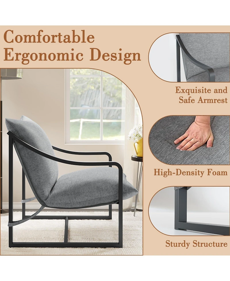 homfan Modern Sling Accent Chair Set of 2 - Comfortable Fabric Armchair with Heavy Duty Metal Frame