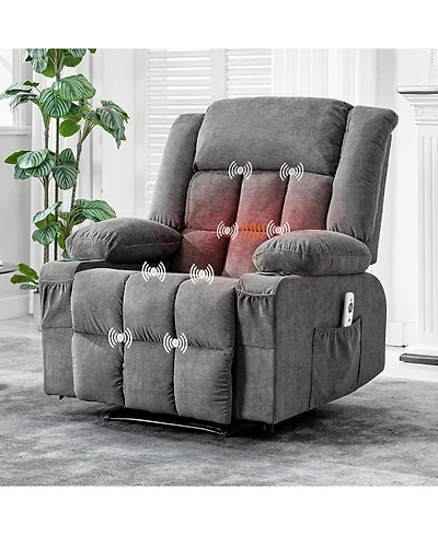 homfan Large Power Recliner with Massage and Heat, 3 Recline Positions, Side Pockets, 2 Cup Holders