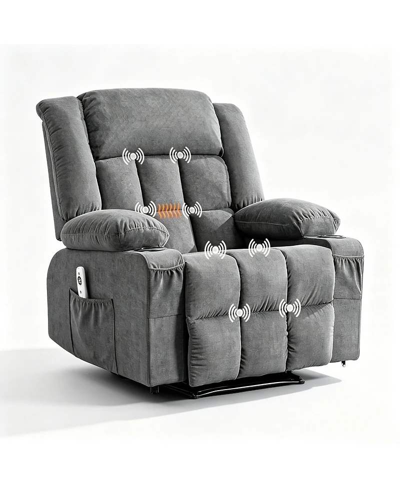 homfan Large Power Recliner with Massage and Heat, 3 Recline Positions, Side Pockets, 2 Cup Holders