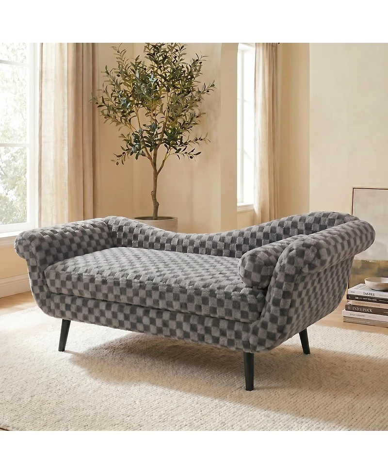 Streamdale Furniture Streamdale Classic Diamond Pattern Fabric Sofa with Elegant Scroll Arms
