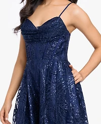 Blondie Nites Juniors' Cowl Neck Sleeveless Mini Dress