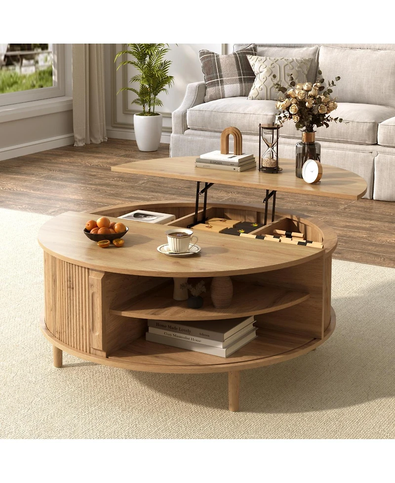 Streamdale Furniture Minimalist Round Lift-Top Coffee Table with Hidden Storage