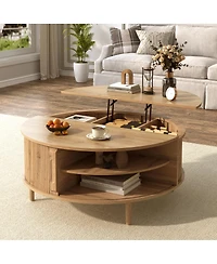 Streamdale Furniture Minimalist Round Lift-Top Coffee Table with Hidden Storage