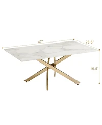 Streamdale Furniture Faux Marble and Gold Rectangular Coffee Table with Tempered Glass Top