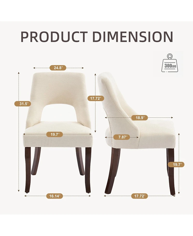 Streamdale Furniture Set of 2 Upholstered Chenille Dining Chairs with Solid Wood Legs