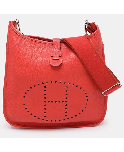 Pre-Owned HERMES women's Evelyne Iii Gm Rouge Tomate Taurillon Clemence Leather Shoulder Bag