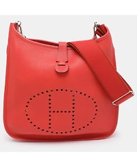Pre-Owned HERMES women's Evelyne Iii Gm Rouge Tomate Taurillon Clemence Leather Shoulder Bag