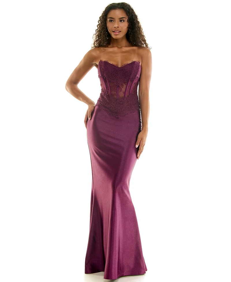 Seni & Cade Juniors' Corset Lace Glitter Satin Dress