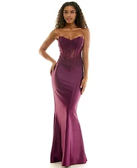 Seni & Cade Juniors' Corset Lace Glitter Satin Dress