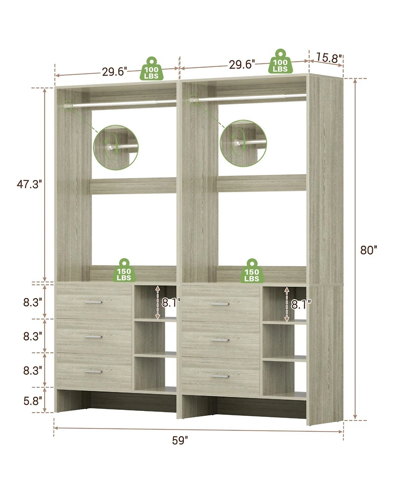 Aheaplus 30 Set of 2 Closet Organizer with Wooden Drawers