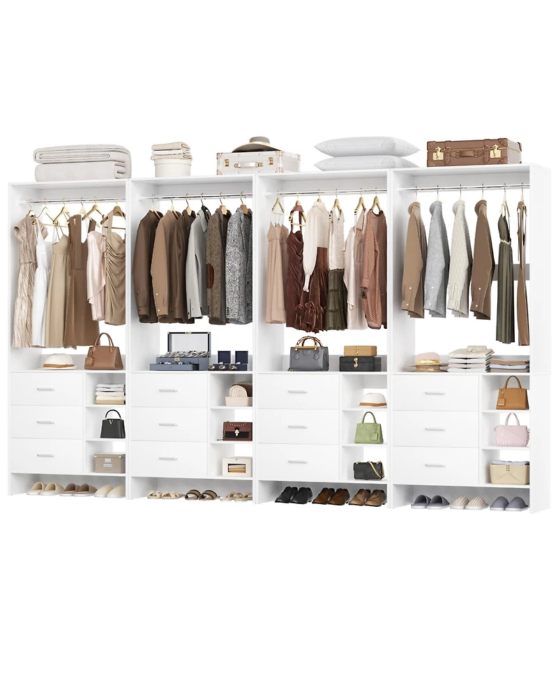 Aheaplus Set of 4 Closet Organizer with Wooden Drawers and Hanging Rods
