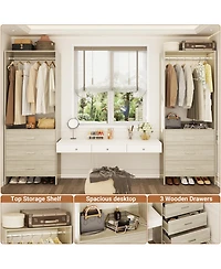 Aheaplus 48-In Closet Organizer System with Wooden Drawers and Hanging Rods