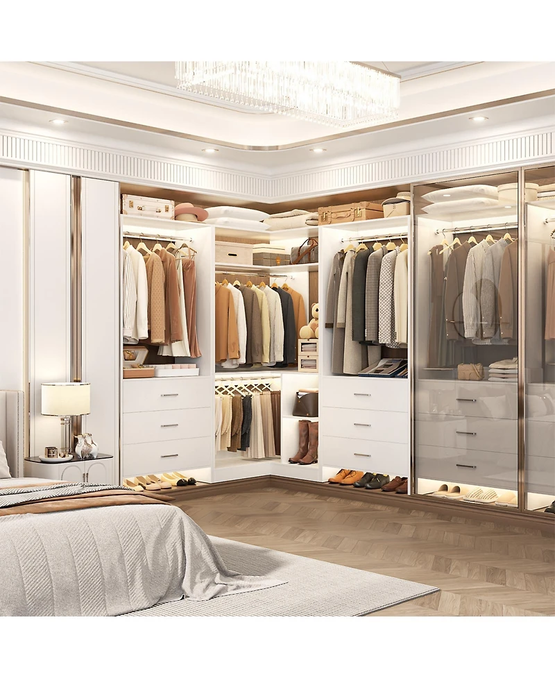 Aheaplus 48-In Closet Organizer System with Wooden Drawers and Hanging Rods