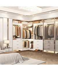 Aheaplus 48-In Closet Organizer System with Wooden Drawers and Hanging Rods