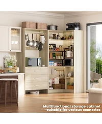 Aheaplus 57-In Corner Closet System Set with Wood Drawers and Hanging Rods