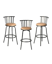 HomeRoots Set of Three Suede Faux Leather and Iron Low Back Adjustable Height Swivel Bar Chairs