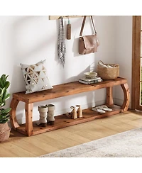 Slickblue 59" Solid Wood Entryway Bench with 2-Tier Shoe Storage