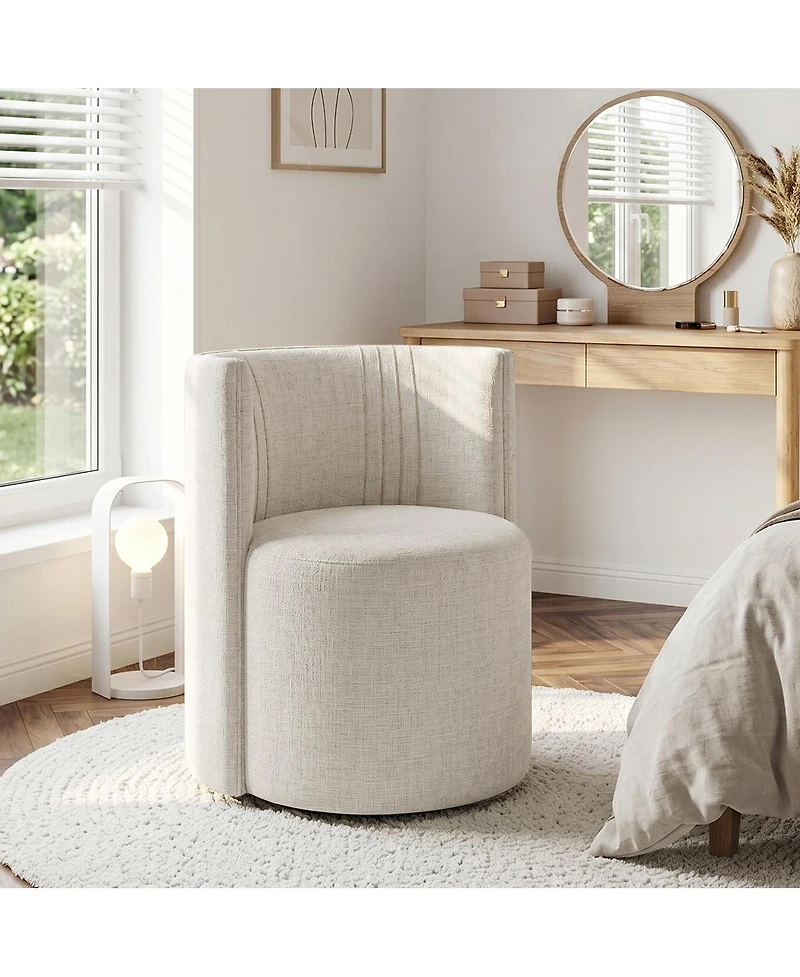 Maison Boucle Makeup Vanity Chair, Textured Tub Chair with Hidden Casters, Barrel Back Accent for Desk, Compact Seating