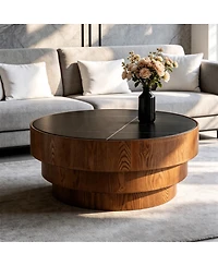 Streamdale Furniture 31.5" Round Sintered Stone Coffee Table with Tiered Wood Base