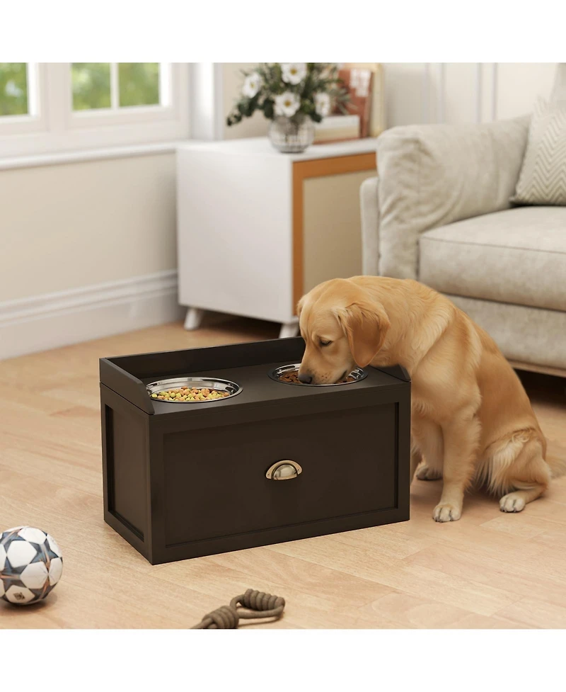 Ruie Raised Dog Bowl Feeding Station with Hidden Storage Drawer Cabinet