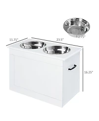 Ruie Raised Pet Feeding Station with Stainless Steel Bowls and Storage Base