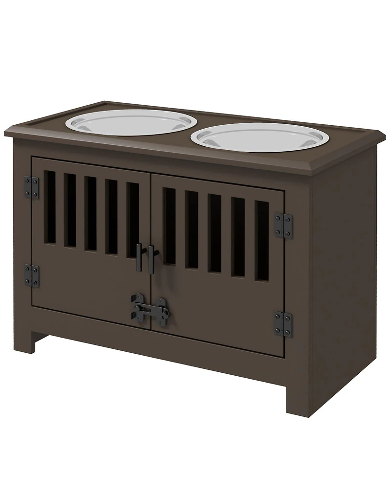 Ruie Dog Food Storage Cabinet with Raised Bowls and Latching Doors