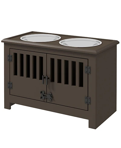 Ruie Dog Food Storage Cabinet with Raised Bowls and Latching Doors