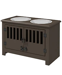 Ruie Dog Food Storage Cabinet with Raised Bowls and Latching Doors