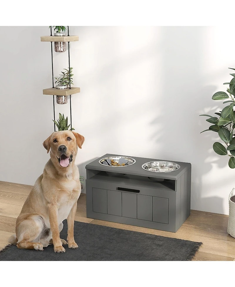 Ruie Large Breed Elevated Dog Bowls Stand with Slow Feeder and Storage Drawer