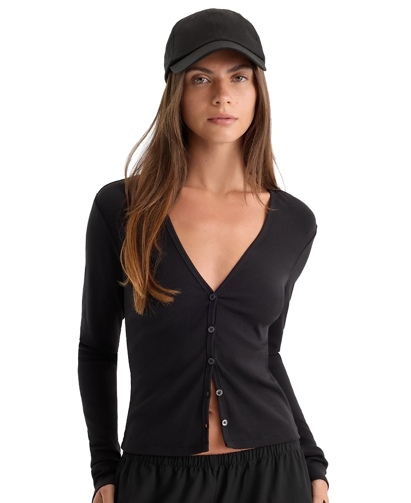 Good American Women's Rib V-Neck Button-Front Cardigan