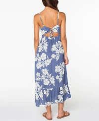 Roxy Women's Warm Rays Hibiscus V-Neck Floral-Print Ruffled Hem Midi Dress