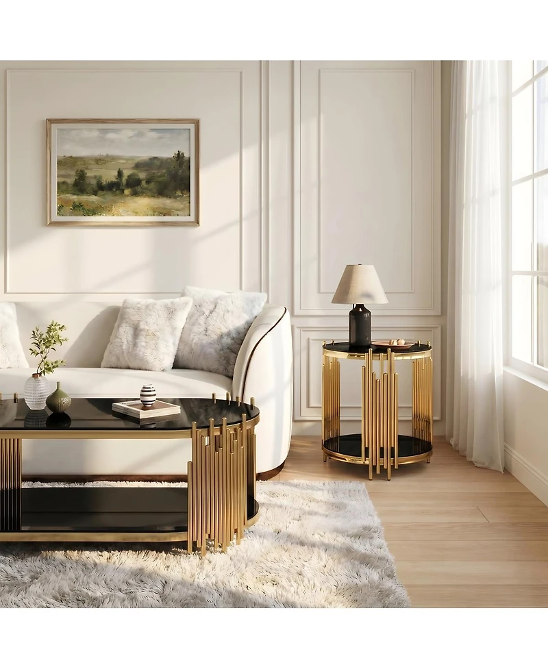Streamdale Furniture Modern Luxury 2-Piece Glass Nesting Coffee and Side Table Set
