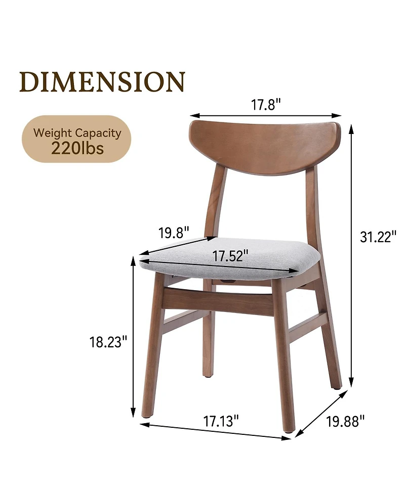 Streamdale Furniture 4-Piece Modern Scandinavian Dining Chairs, Curved Wood and Fabric