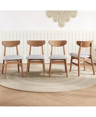 Streamdale Furniture 4-Piece Modern Scandinavian Dining Chairs, Curved Wood and Fabric