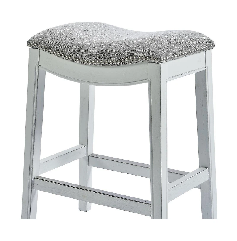 HomeRoots 26" Solid Wood and Linen Blend Backless Counter Height Bar Chair