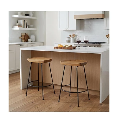 HomeRoots Set of Two 25" Solid Wood and Steel Backless Counter Height Bar Chairs