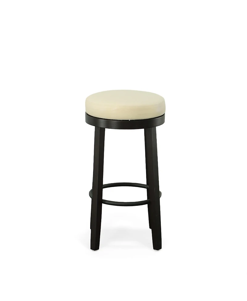 HomeRoots Set of Two 30" Faux Leather and Solid Wood Backless Bar Height Swivel Bar Chairs