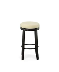 HomeRoots Set of Two 30" Faux Leather and Solid Wood Backless Bar Height Swivel Bar Chairs