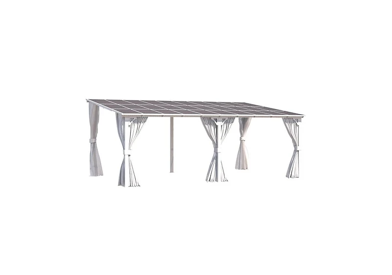 Aecojoy 20' x 12'Wall Mounted Hardtop Gazebo Lean to Metal Pergola with Curtains Netting Patio